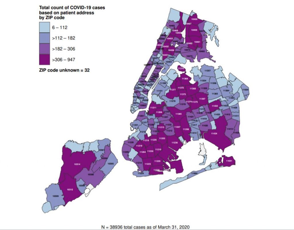 new york city map of coronavirus cases