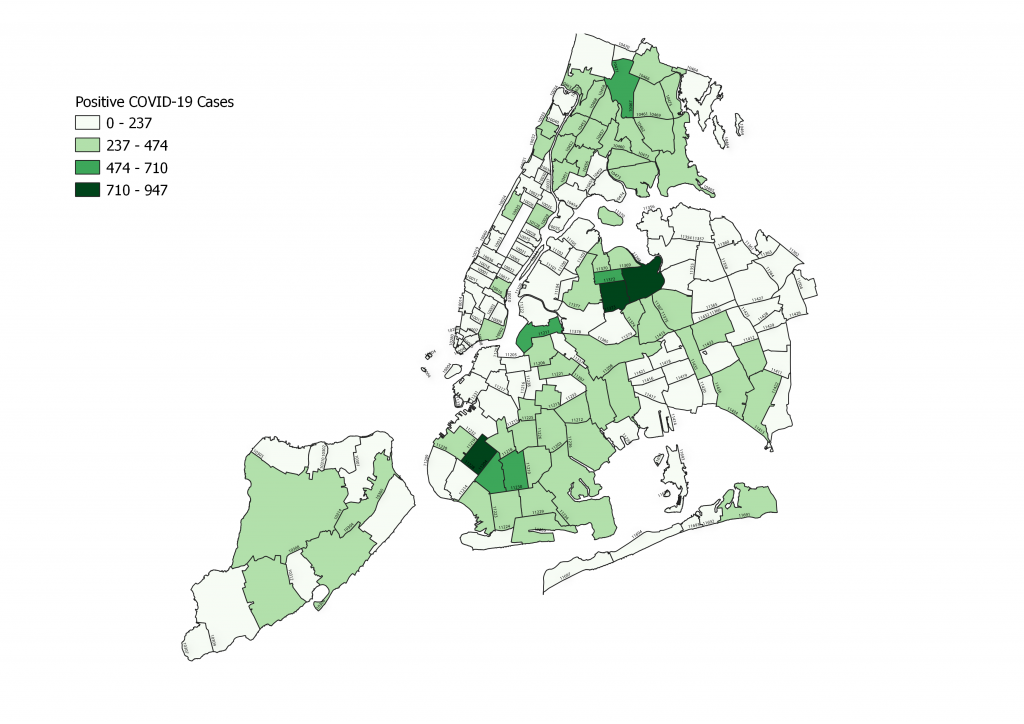 equal interval map showing covid19 cases in New York City