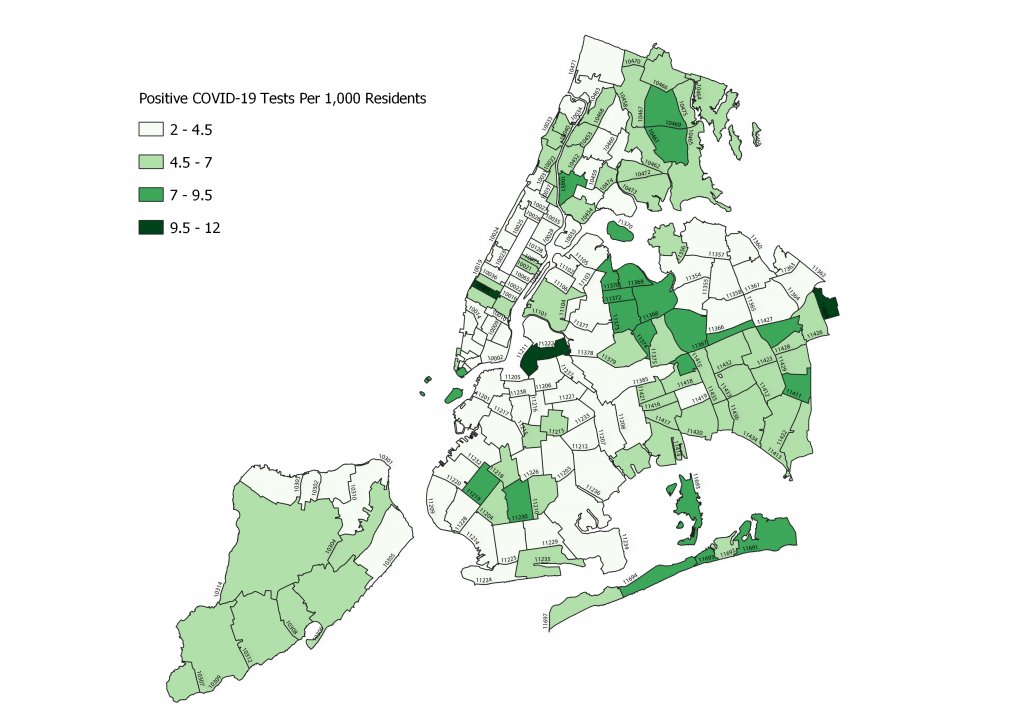 New York City coropleth map of COVID-19 cases by zip code per capita